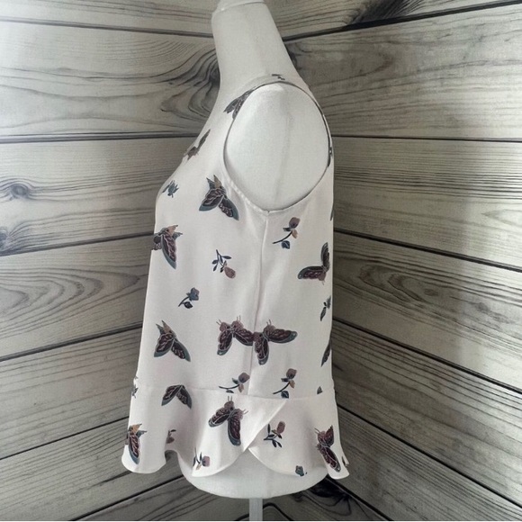 Loft White Butterfly Floral Print Flounce Tank Top Size XSP - Picture 4 of 9